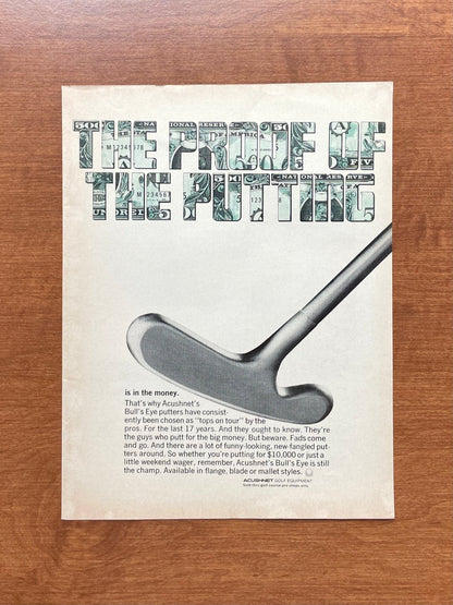Vintage Titleist Bull's Eye Putter "Proof of the Putter is in the Money" Advertisement