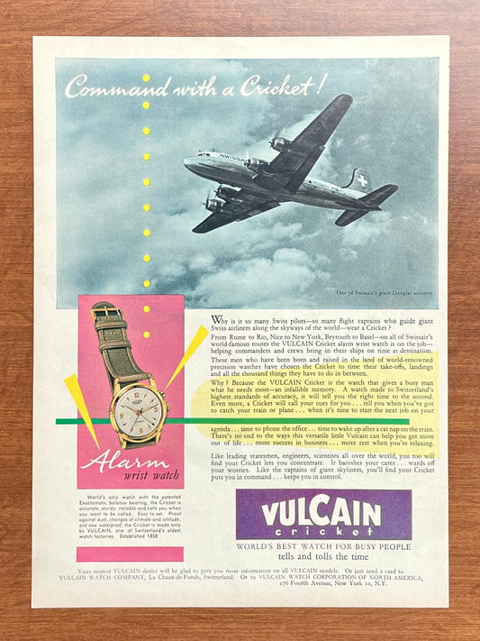 Vintage Vulcain Cricket Alarm feat. Swissair Advertisement