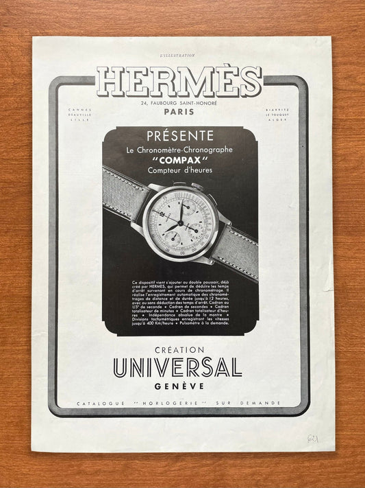 1938 Universal Geneve Compax signed Hermes Advertisement
