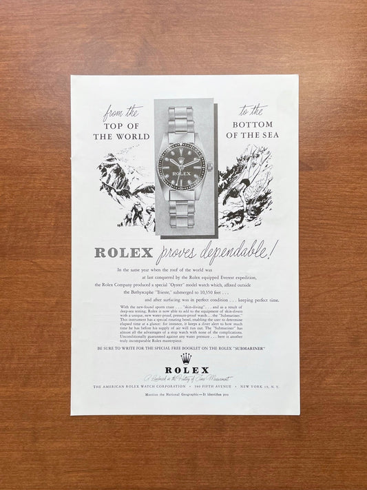 1954 Rolex Submariner "Top of the World...Bottom of the Sea" Advertisement