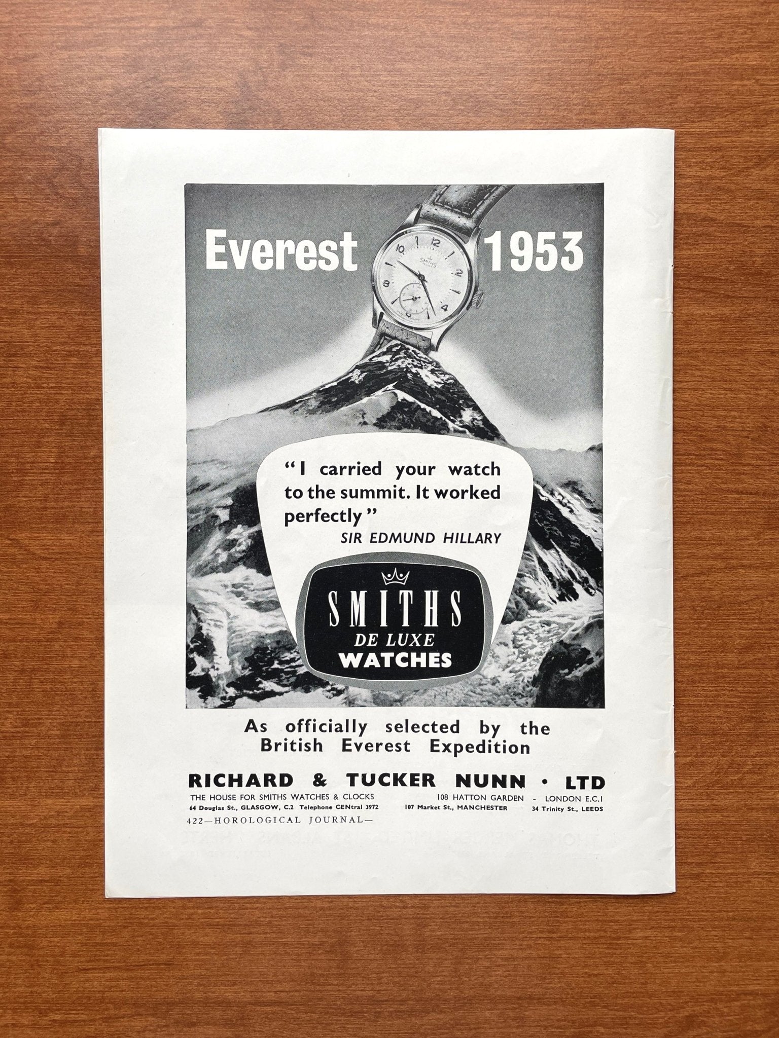 1954 Smiths Watches “Everest 1953” Advertisement | Ad Patina