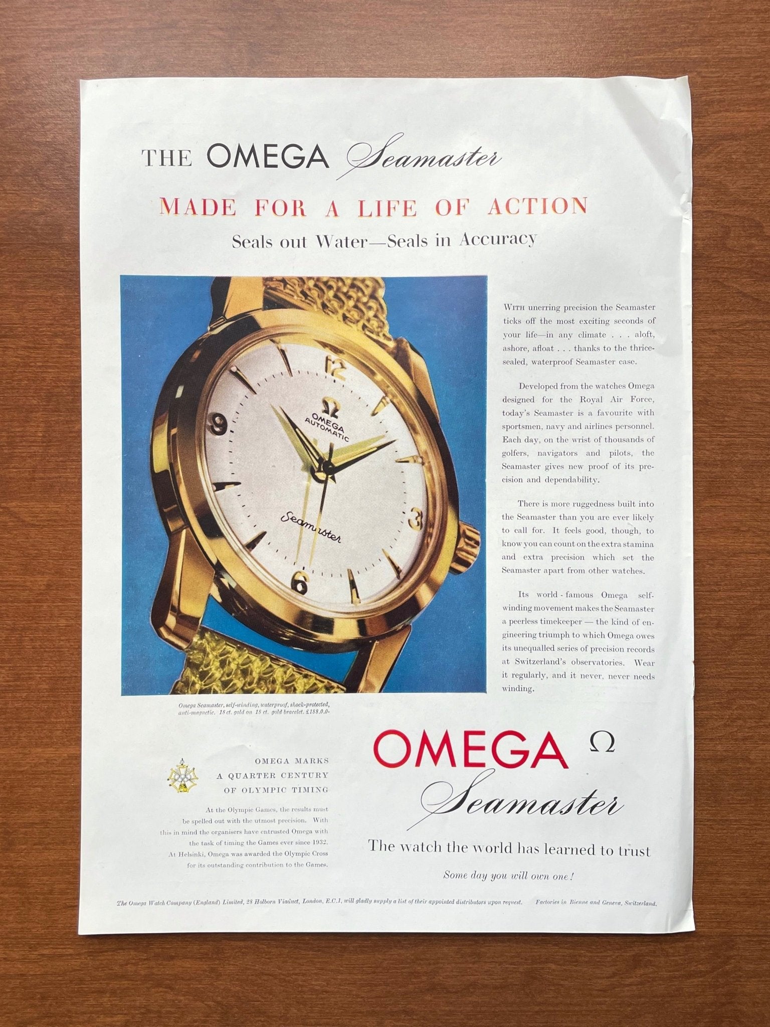 1957 Omega Seamaster "Made for a Life of Action" Advertisement