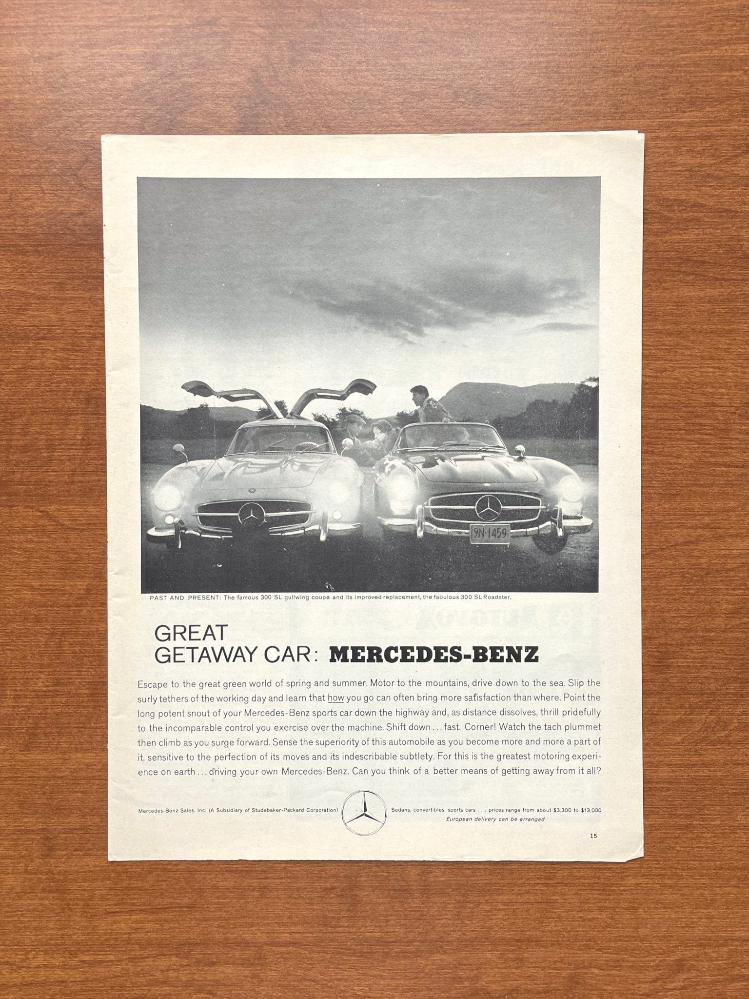 1960 Mercedes Benz 300 SL Gullwing and Roadser Advertisement
