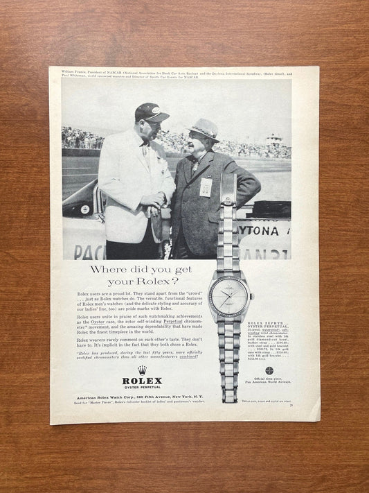 1960 Rolex Zephyr "Where did you get your Rolex?" Advertisement