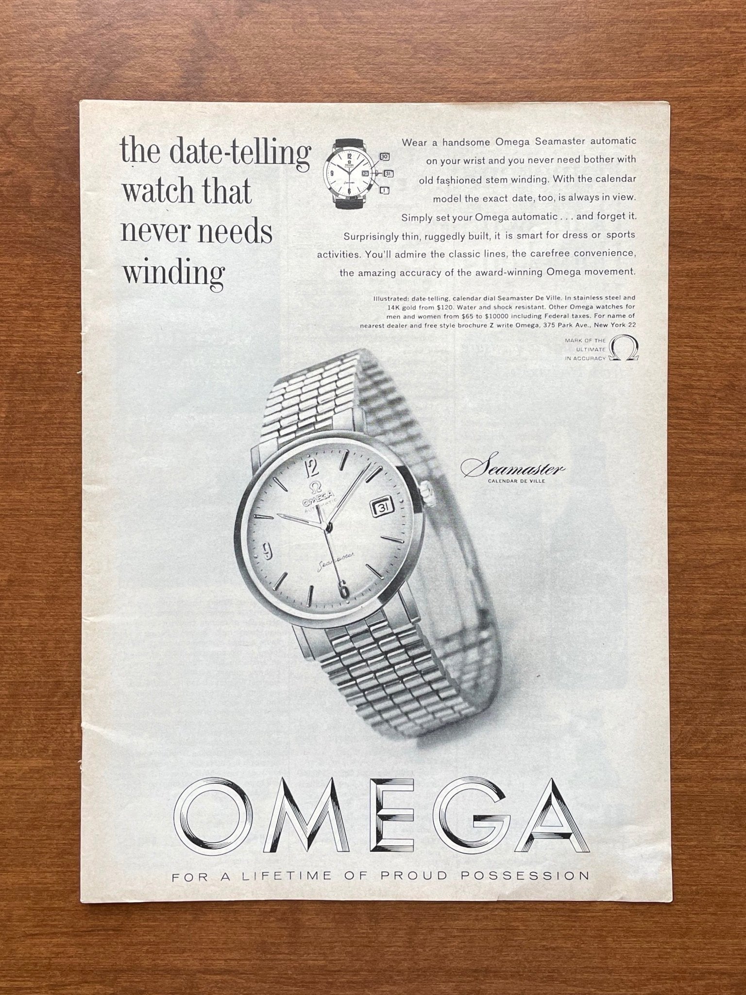 1961 Omega Seamaster Calendar De Ville Advertisement