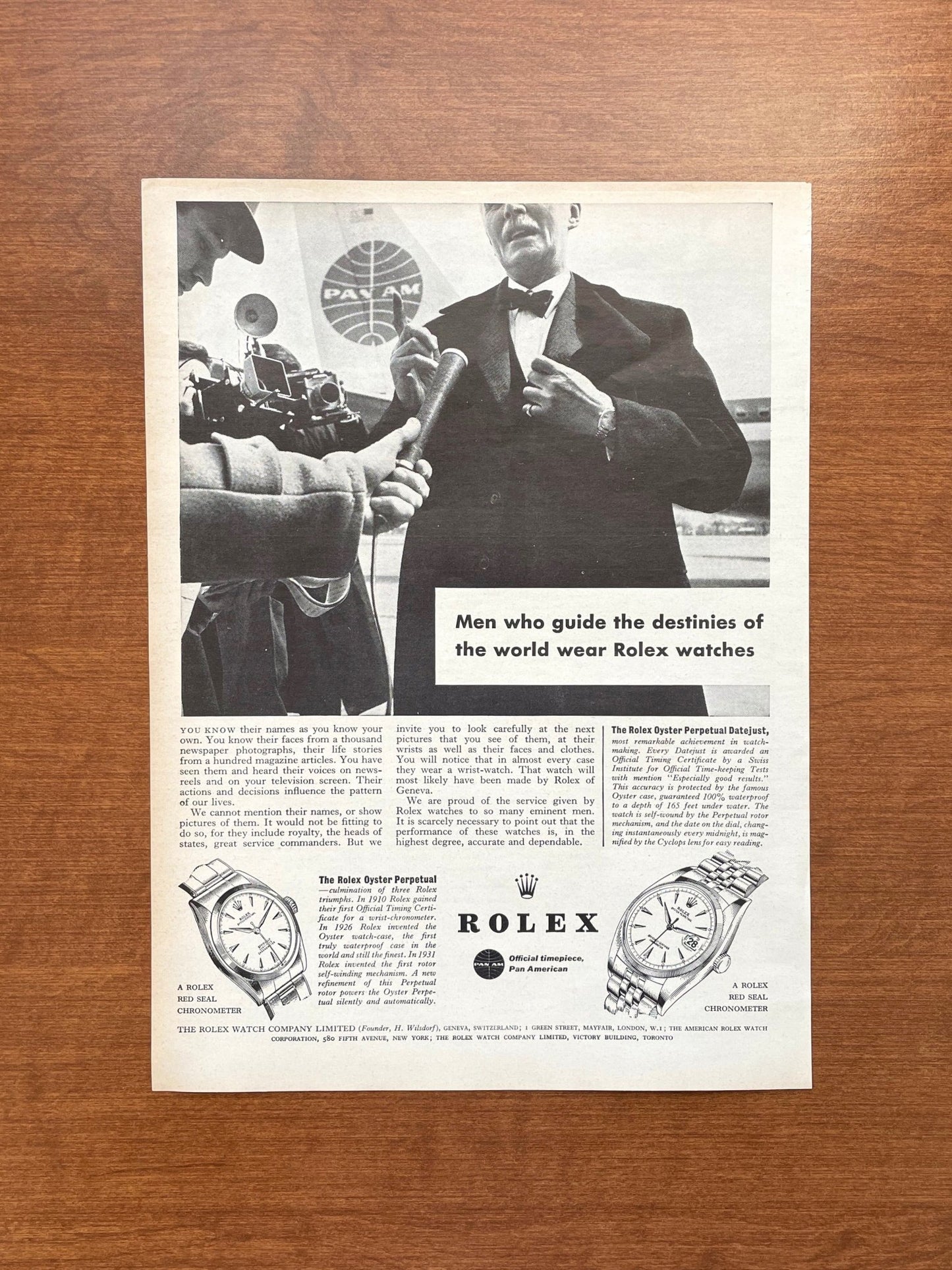 1961 Rolex Datejust "Men who guide the destinies..." Pan Am Advertisement
