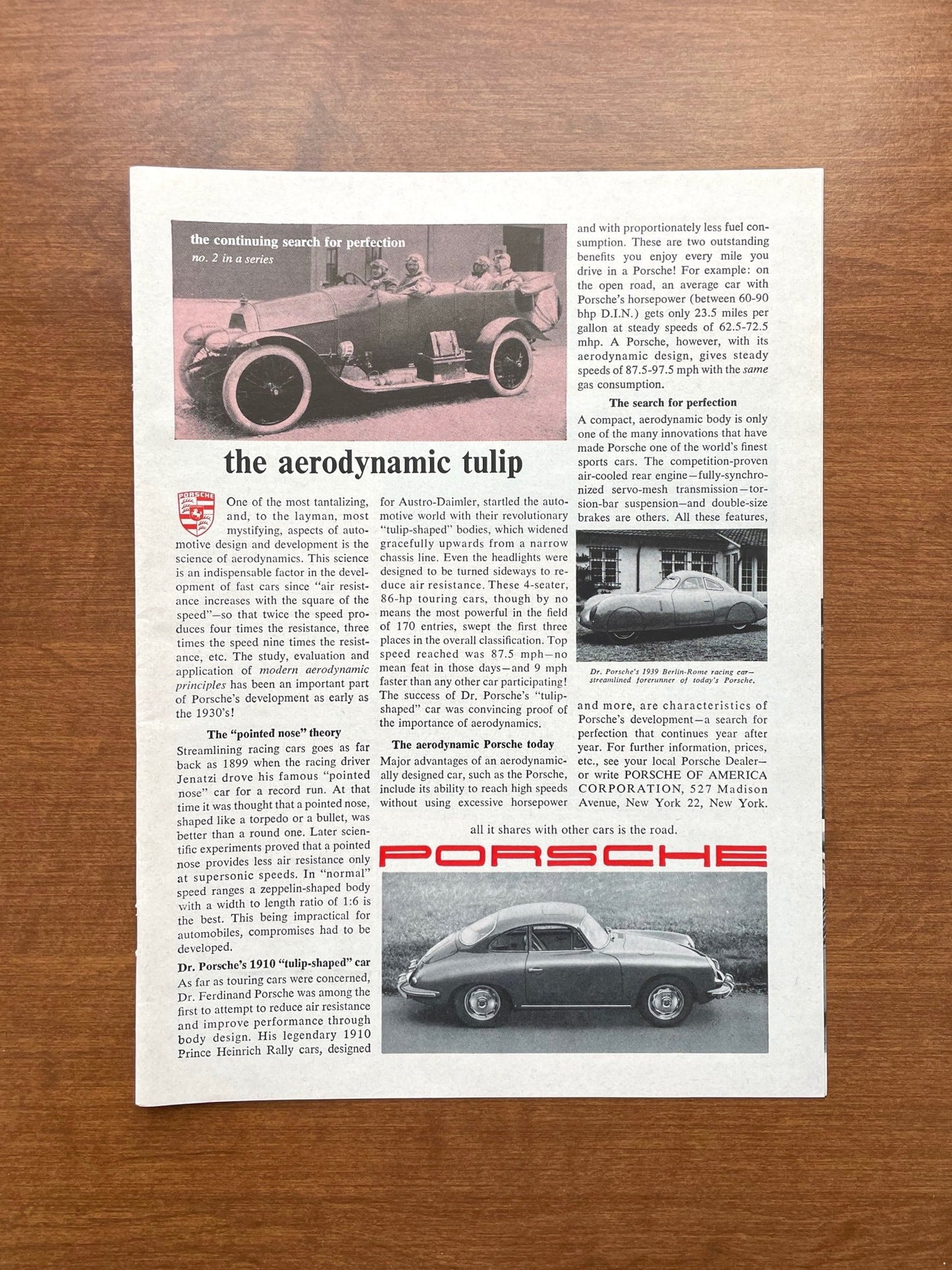 1962 Porsche "the aerodynamic tulip" Advertisement