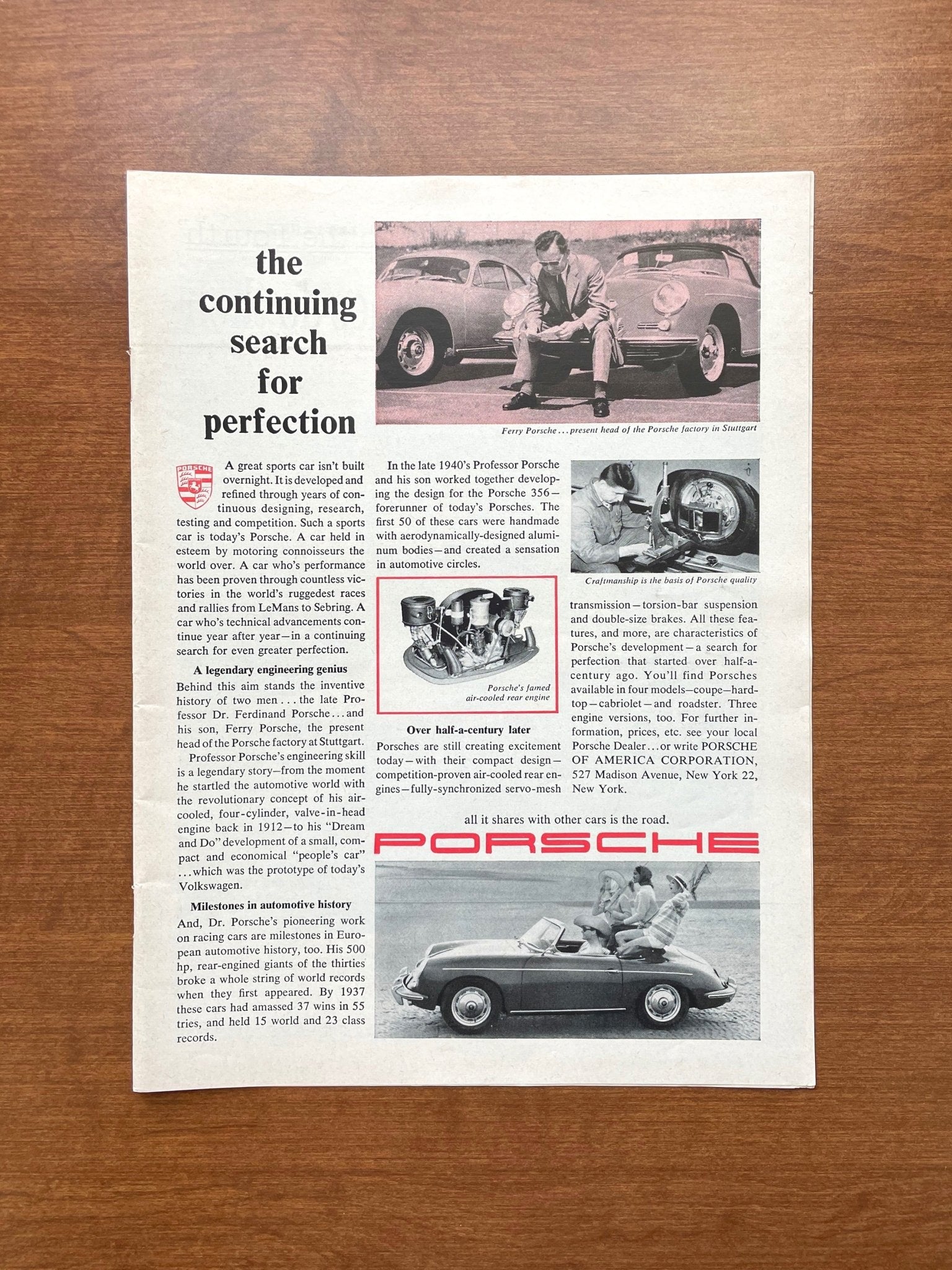 1962 Porsche "the continuing search for perfection" Advertisement