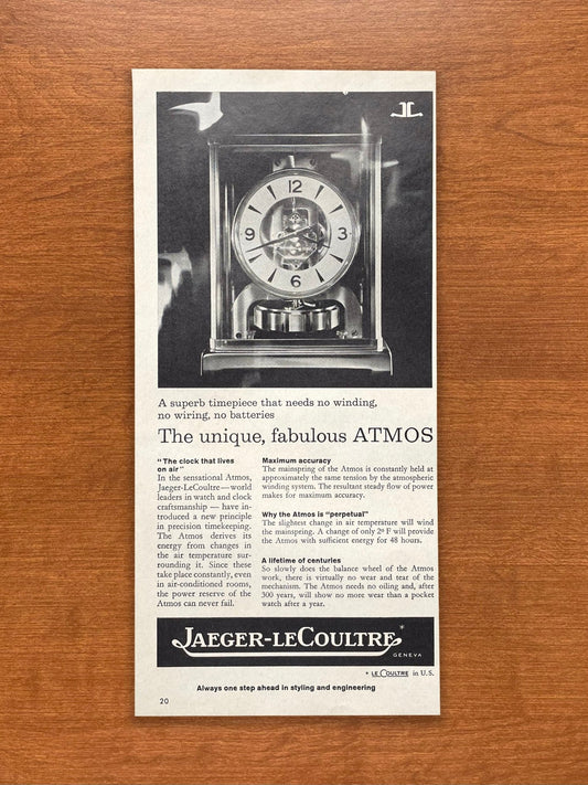 1963 Jaeger LeCoultre  Atmos Clock Advertisement