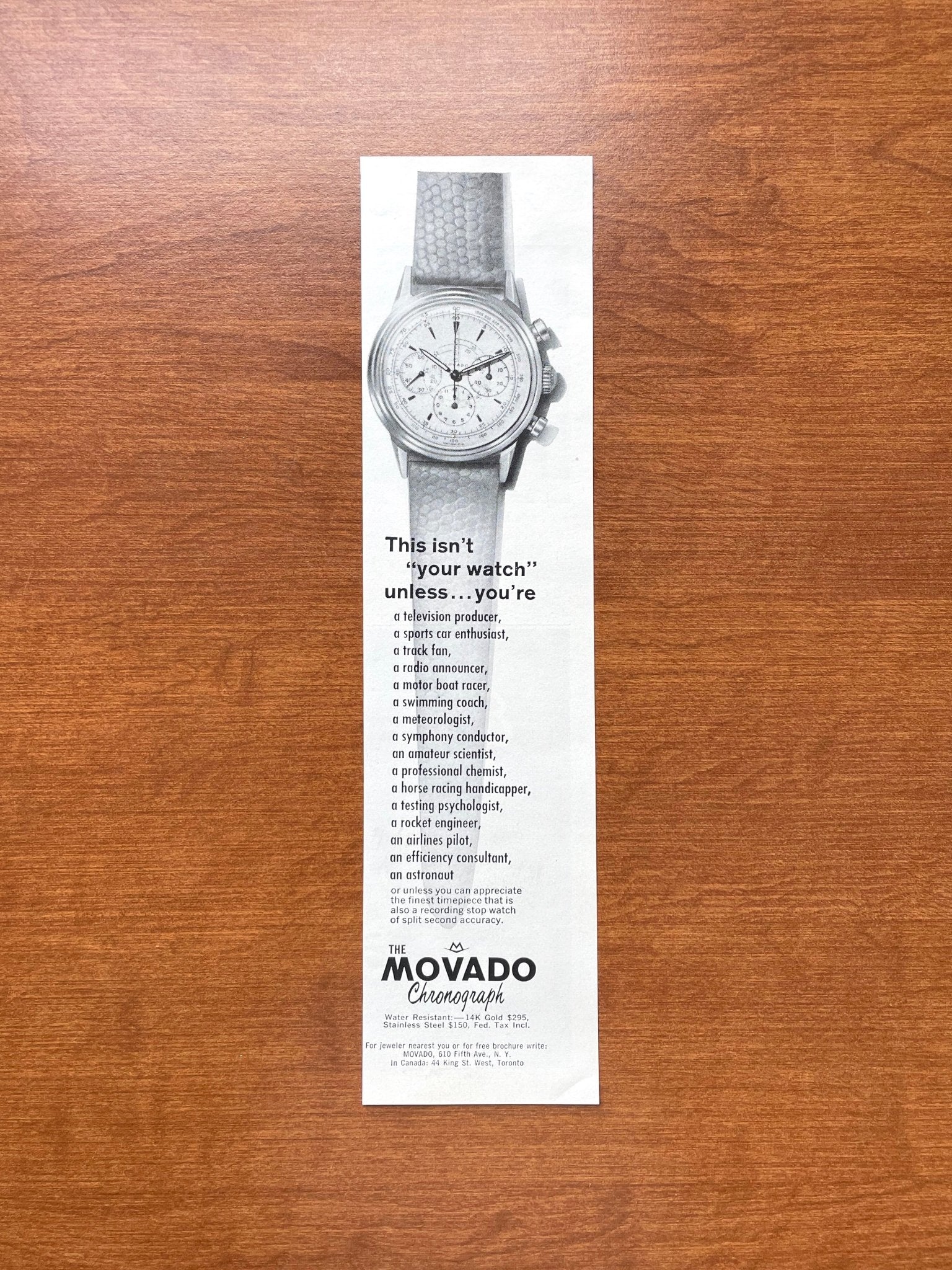 1963 Movado Chronograph Advertisement