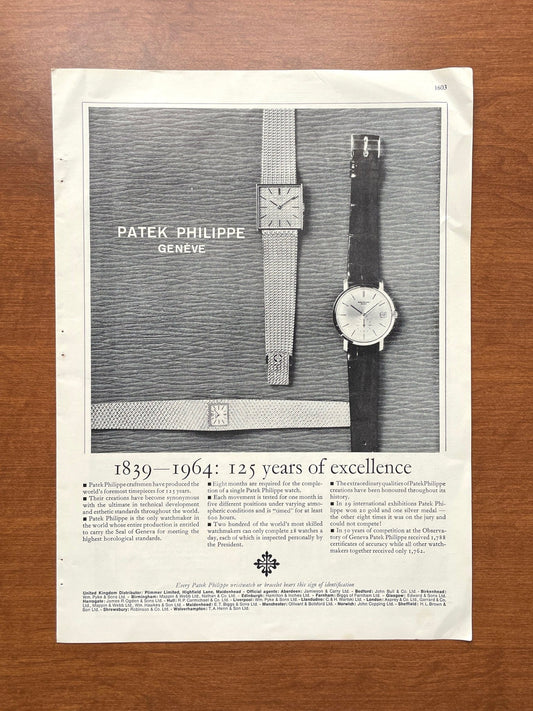 1964 Patek Philippe "125 years of excellence" Advertisement