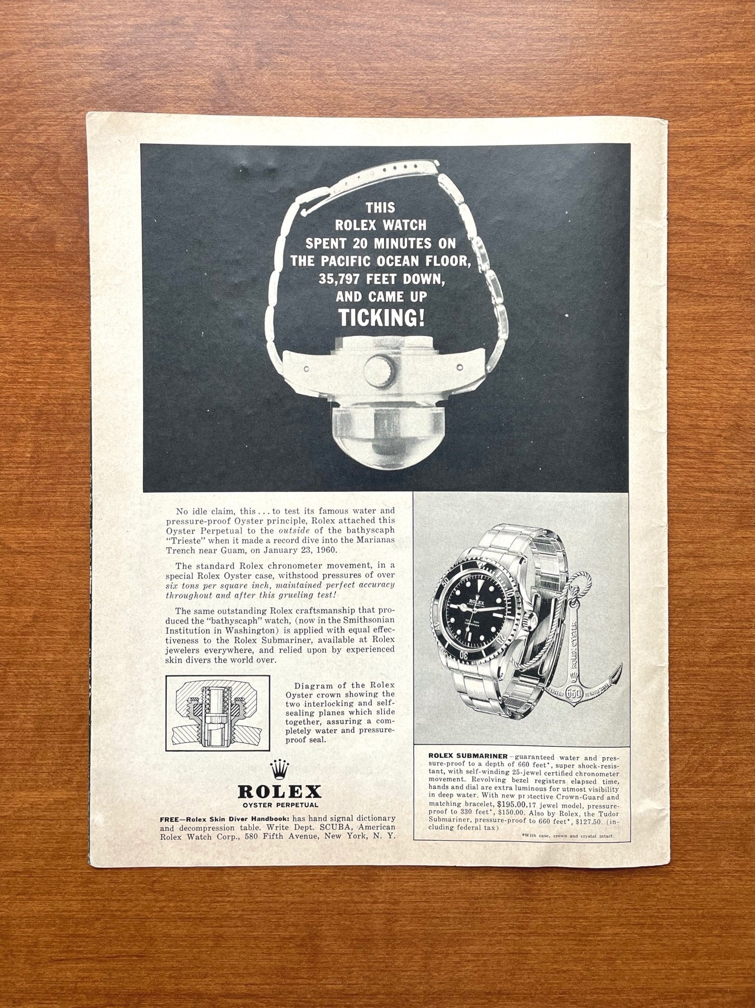 1964 Rolex Submariner Ref. 5512 "On The Pacific Ocean Floor..." Advertisement