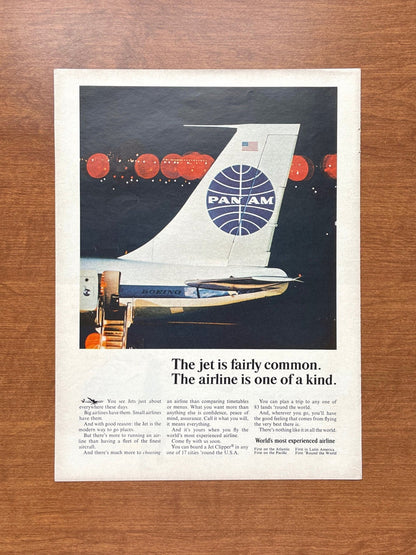 1965 Pan Am "Jet is fairly common... airline is one of a kind." Advertisement