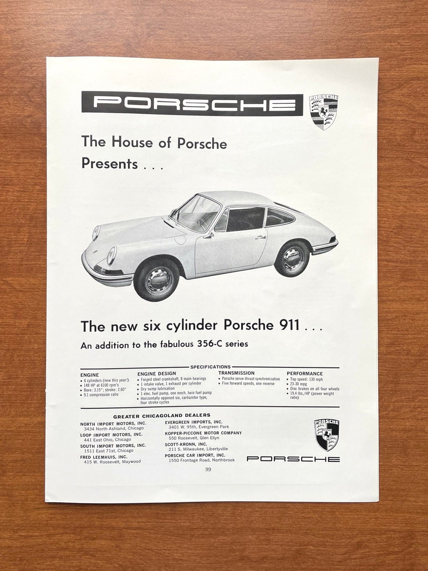 1965 Porsche 911 "new six cylinder..." Advertisement