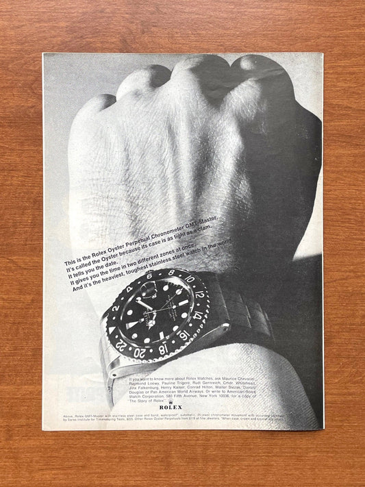 1965 Rolex GMT Master Ref. 1675 "Toughest watch in the world." Advertisement