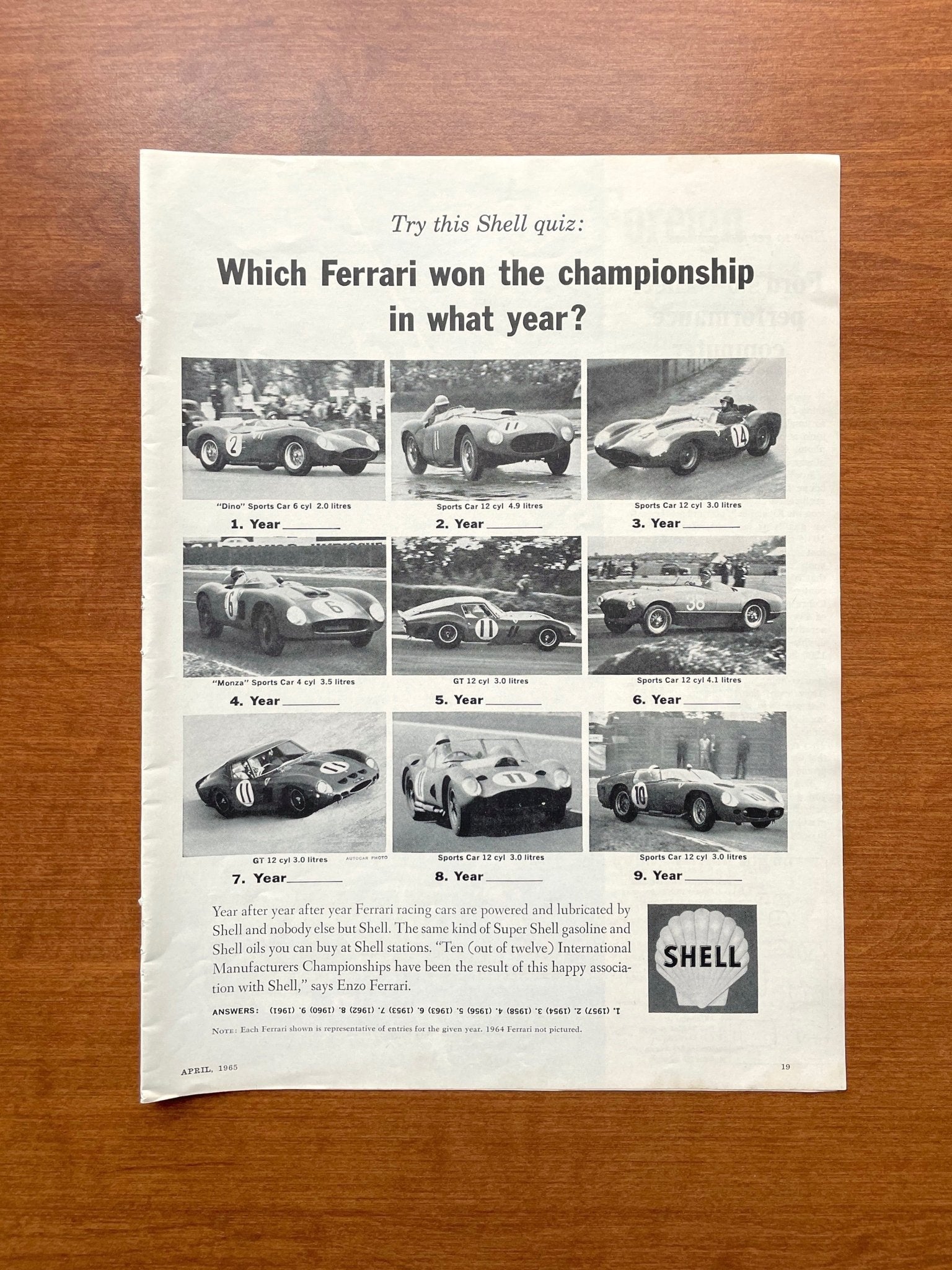 1965 Shell "Which Ferrari Won the Championship..." Advertisement