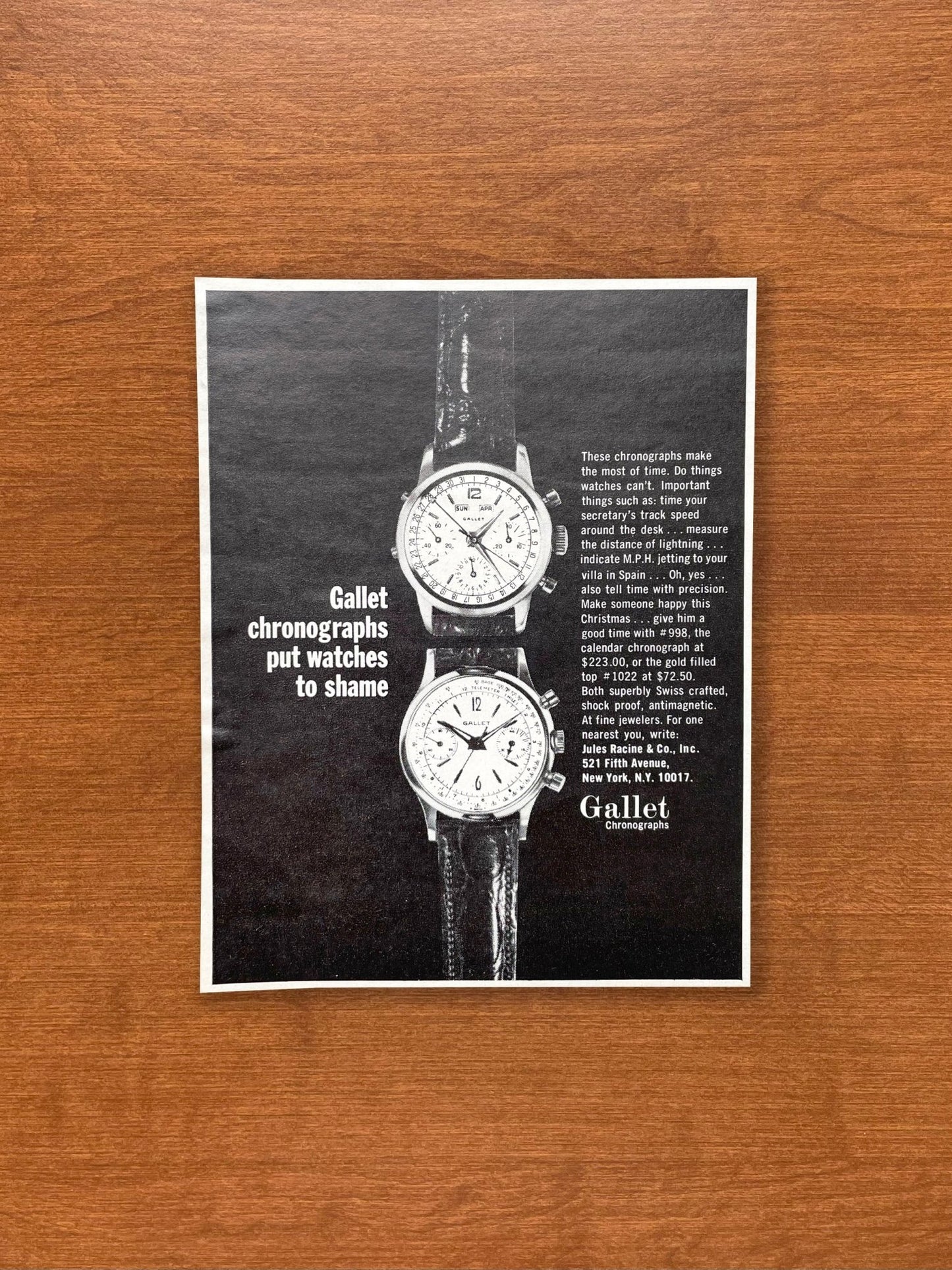 1966 Gallet Chronographs Advertisement