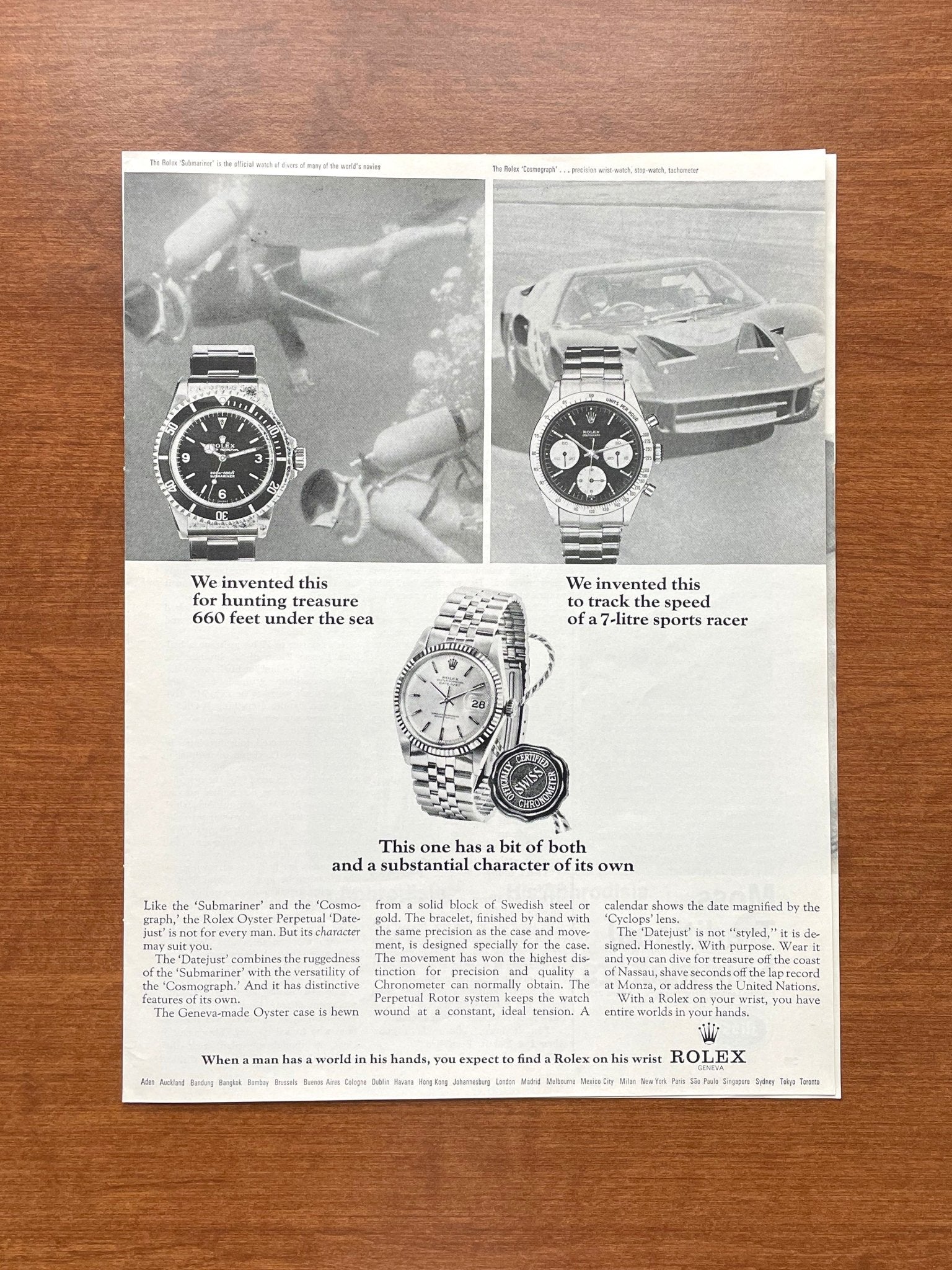 1966 Rolex Ad w/ Submariner, Daytona, and Datejust Advertisement