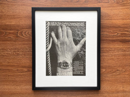 1966 Rolex Explorer "Top of the Matterhorn" Advertisement in Wood Black Limited Frame