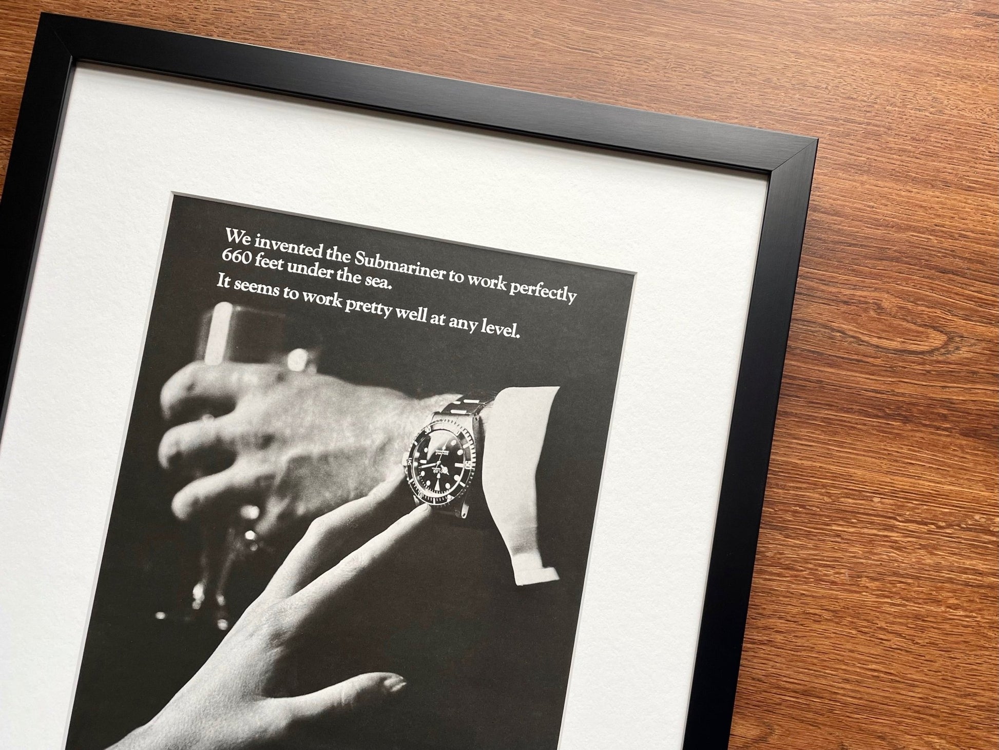 1966 Rolex Submariner Ad Reprint in Wood Black Limited Frame