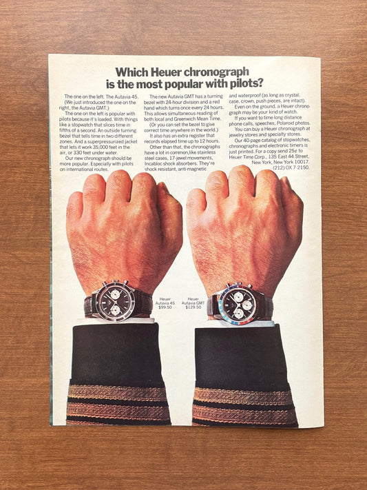 1967 Heuer Autavia & Autavia GMT Watches Advertisement