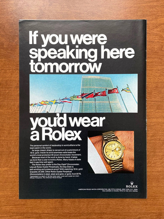 1967 Rolex Day Date Ref. 1803 "Speaking here tomorrow..." Advertisement