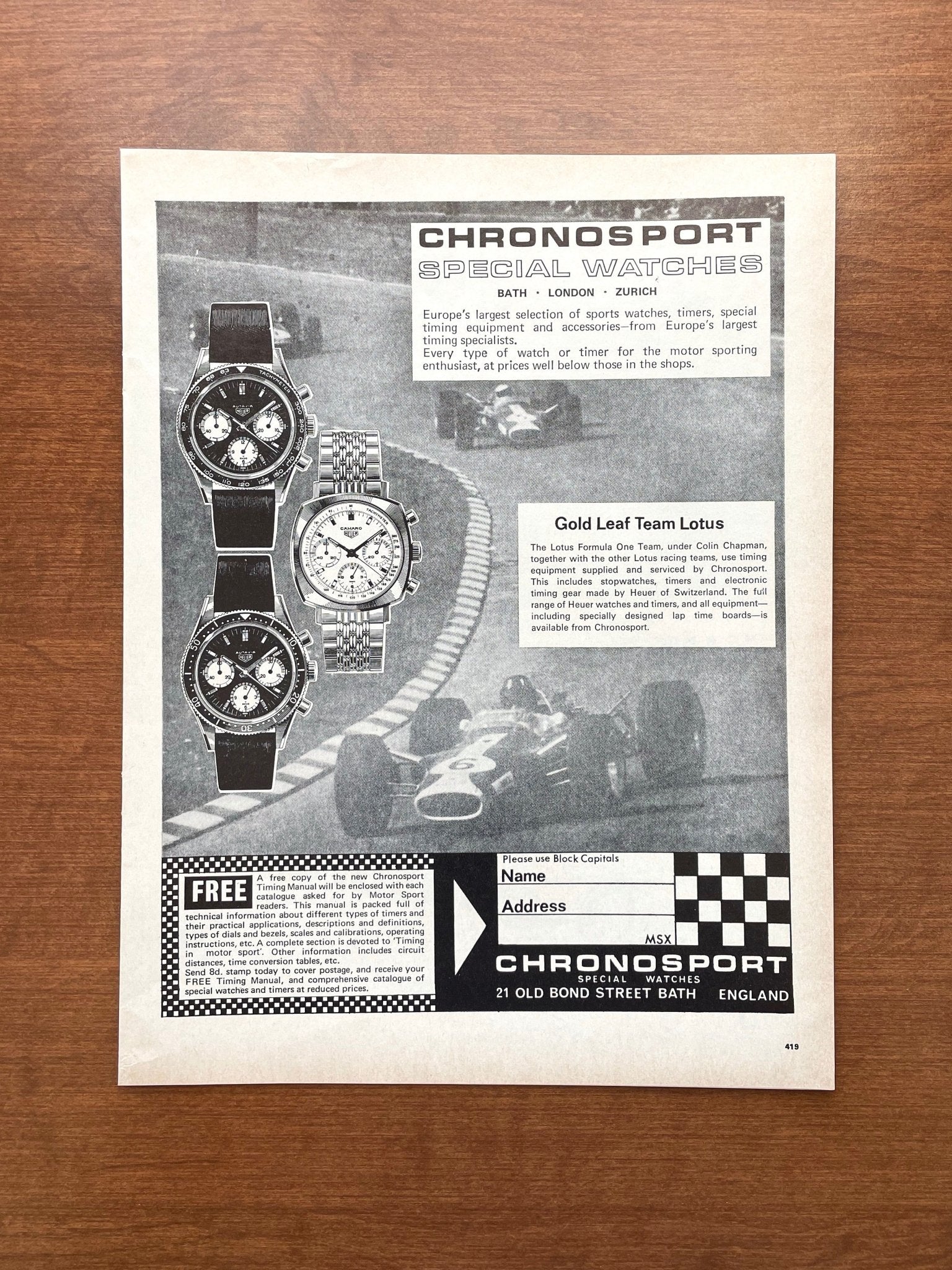 1968 Chronosport Special Watches:  Autavias & Camaro Advertisement