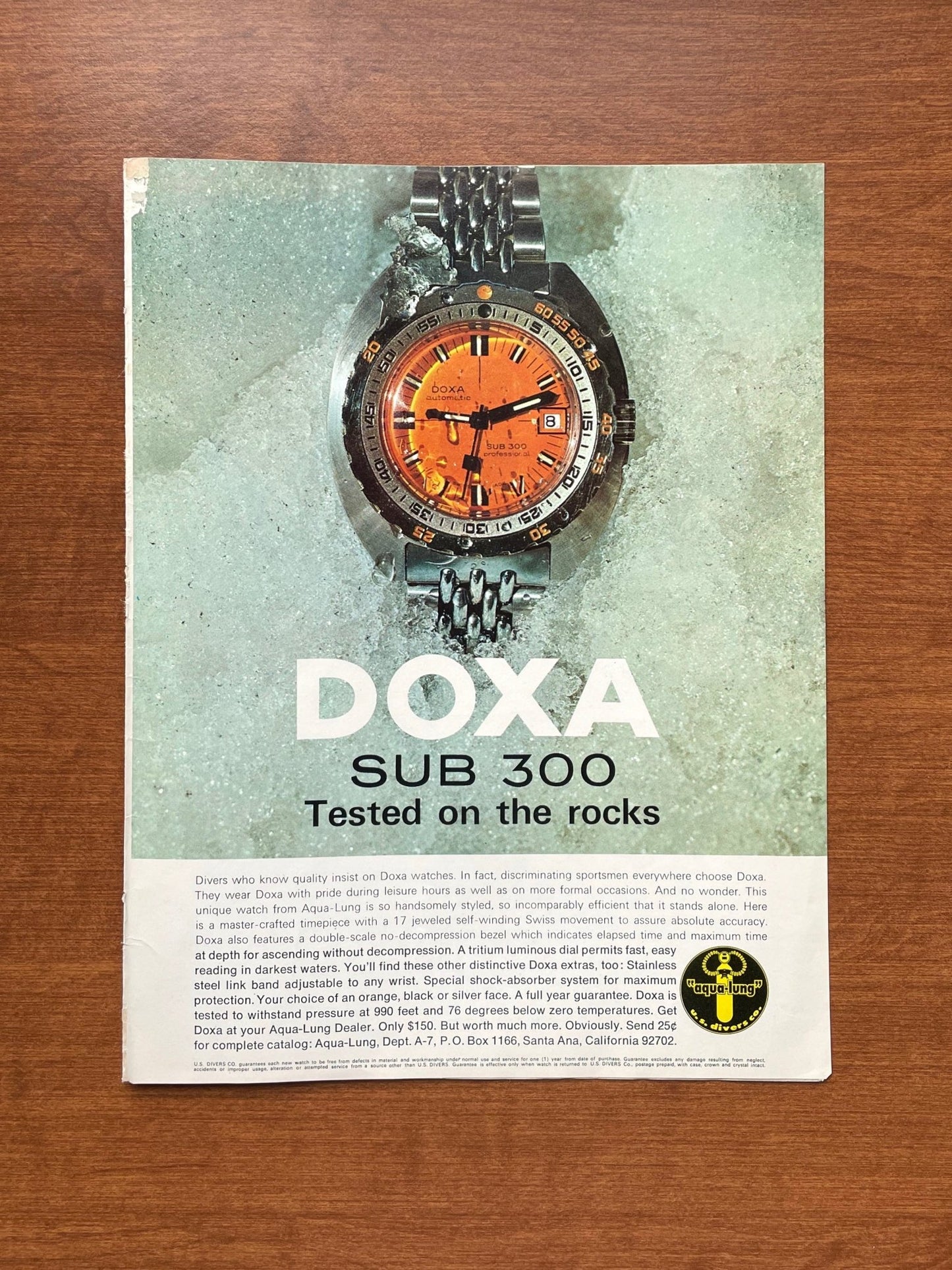 1968 Doxa SUB 300 "Tested on the rocks" Advertisement