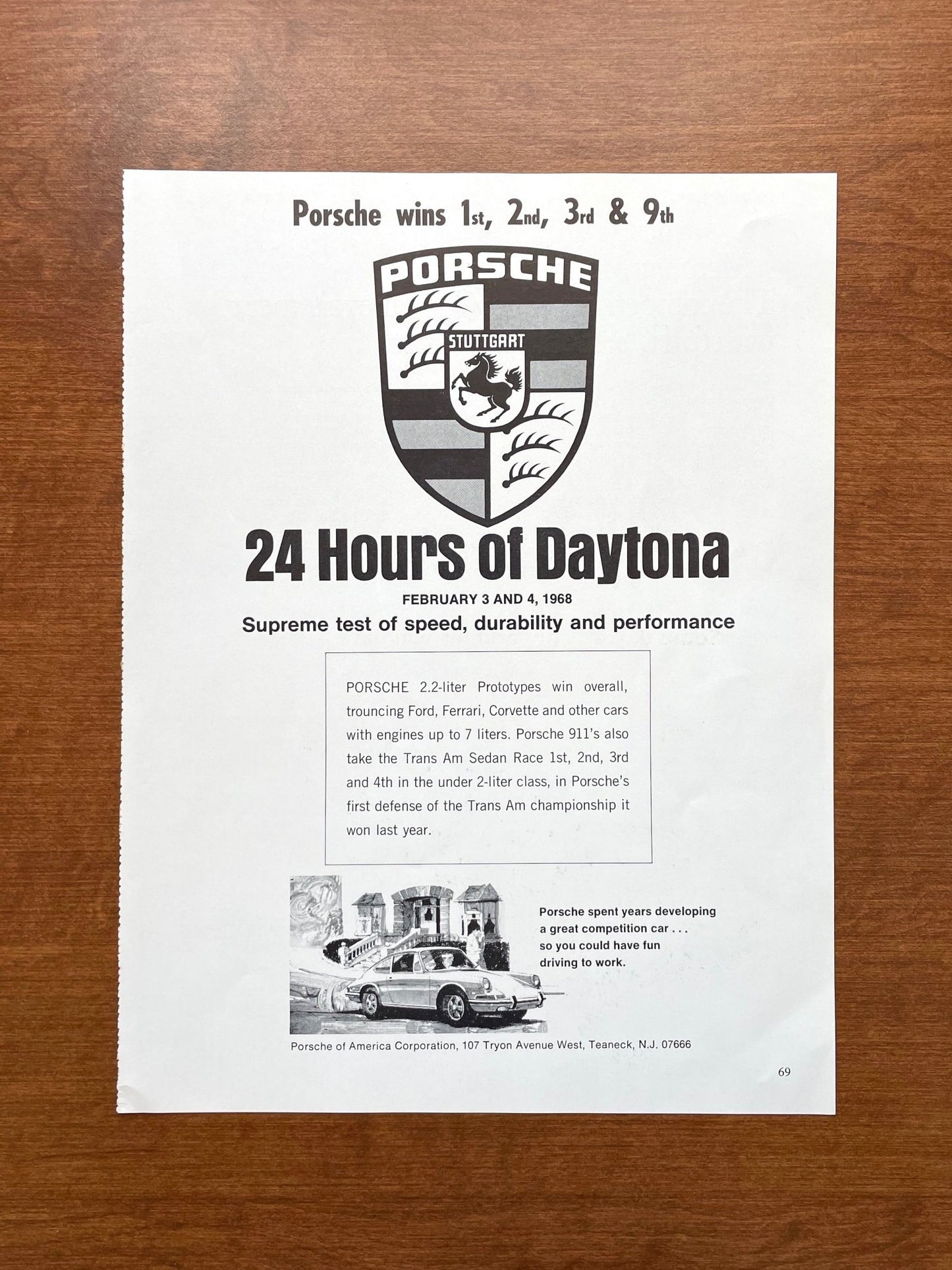 1968 Porsche 911 "Porsche wins... 24 Hours of Daytona" Advertisement