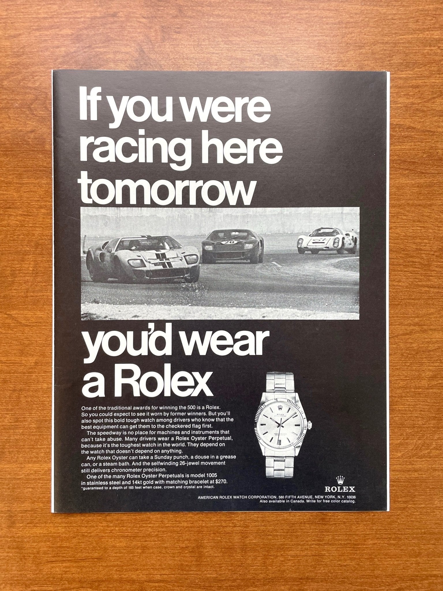 1968 Rolex Oyster Perpetual "If you were racing..." Advertisement