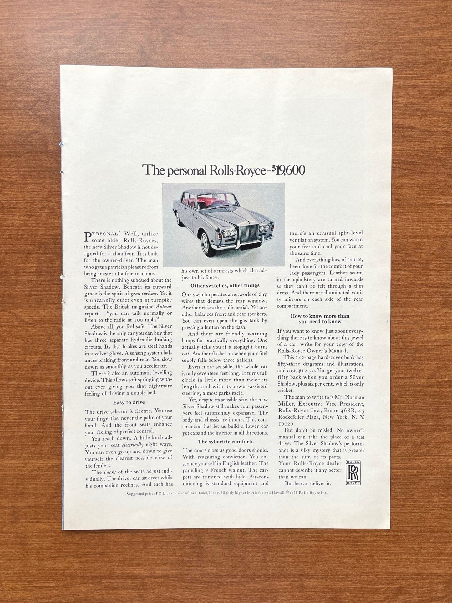 1968 Rolls Royce Silver Shadow Advertisement