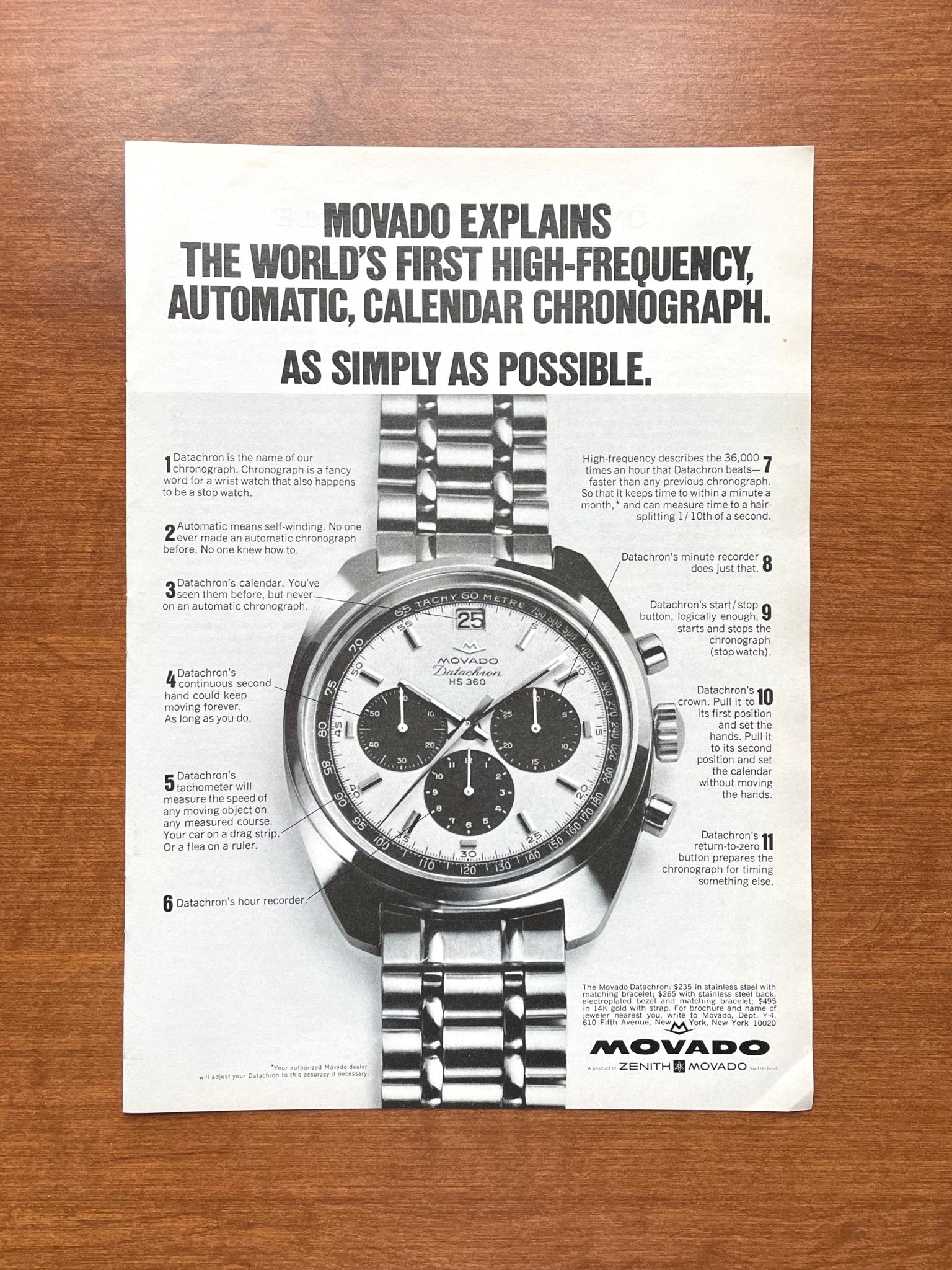 1969 Movado Datachron Chronograph Advertisement | Ad Patina