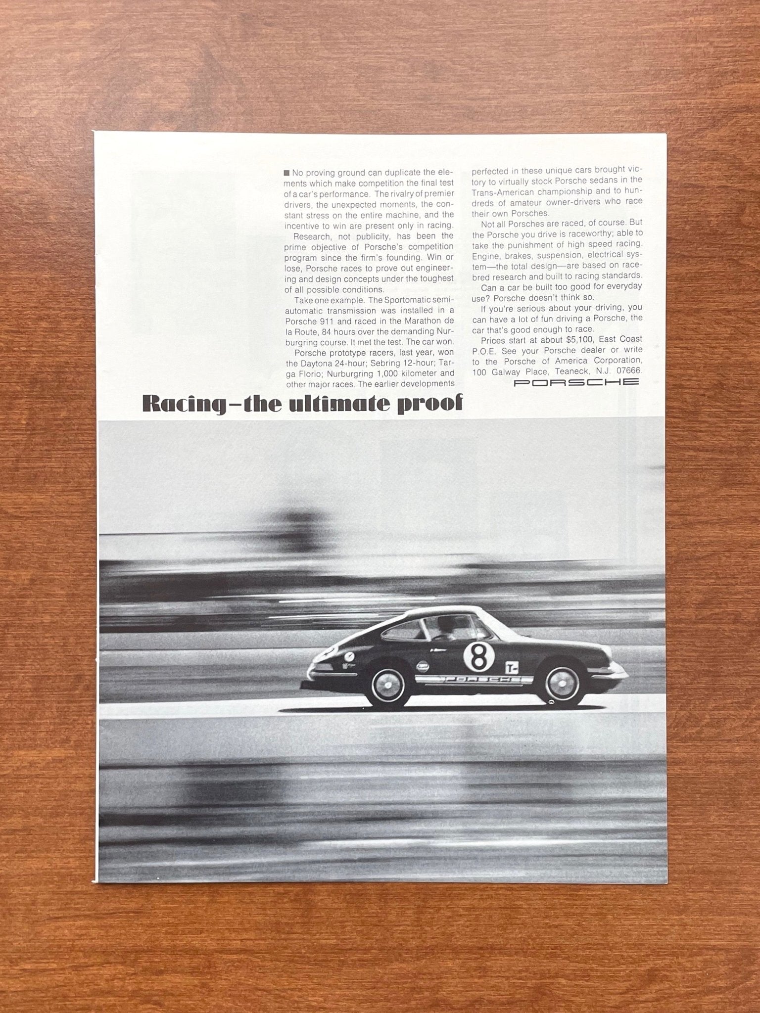 1969 Porsche 911 "Racing - the ultimate proof" in B/W Advertisement