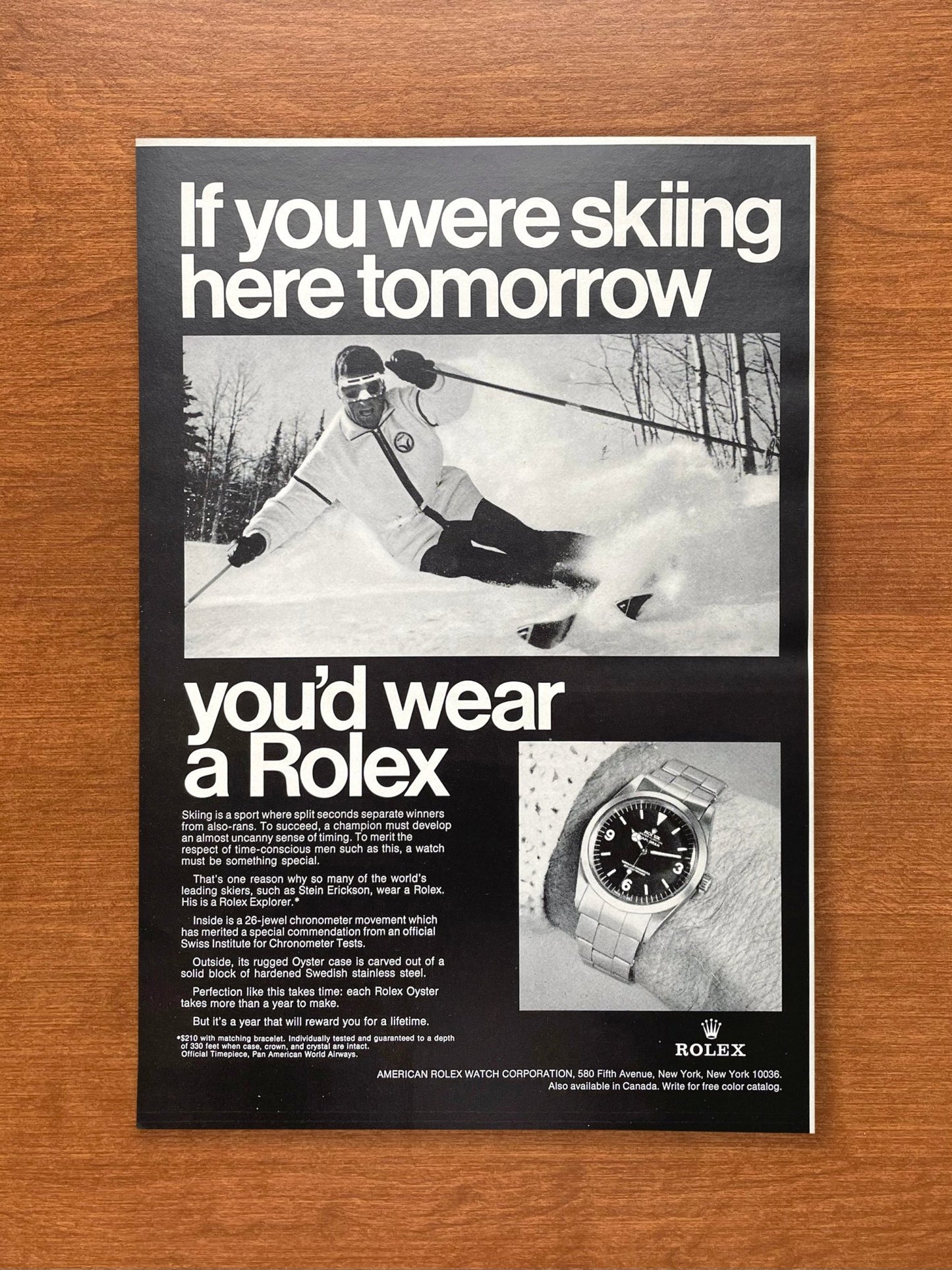 1969 Rolex Explorer Ref. 1016 "If you were skiing..." Advertisement