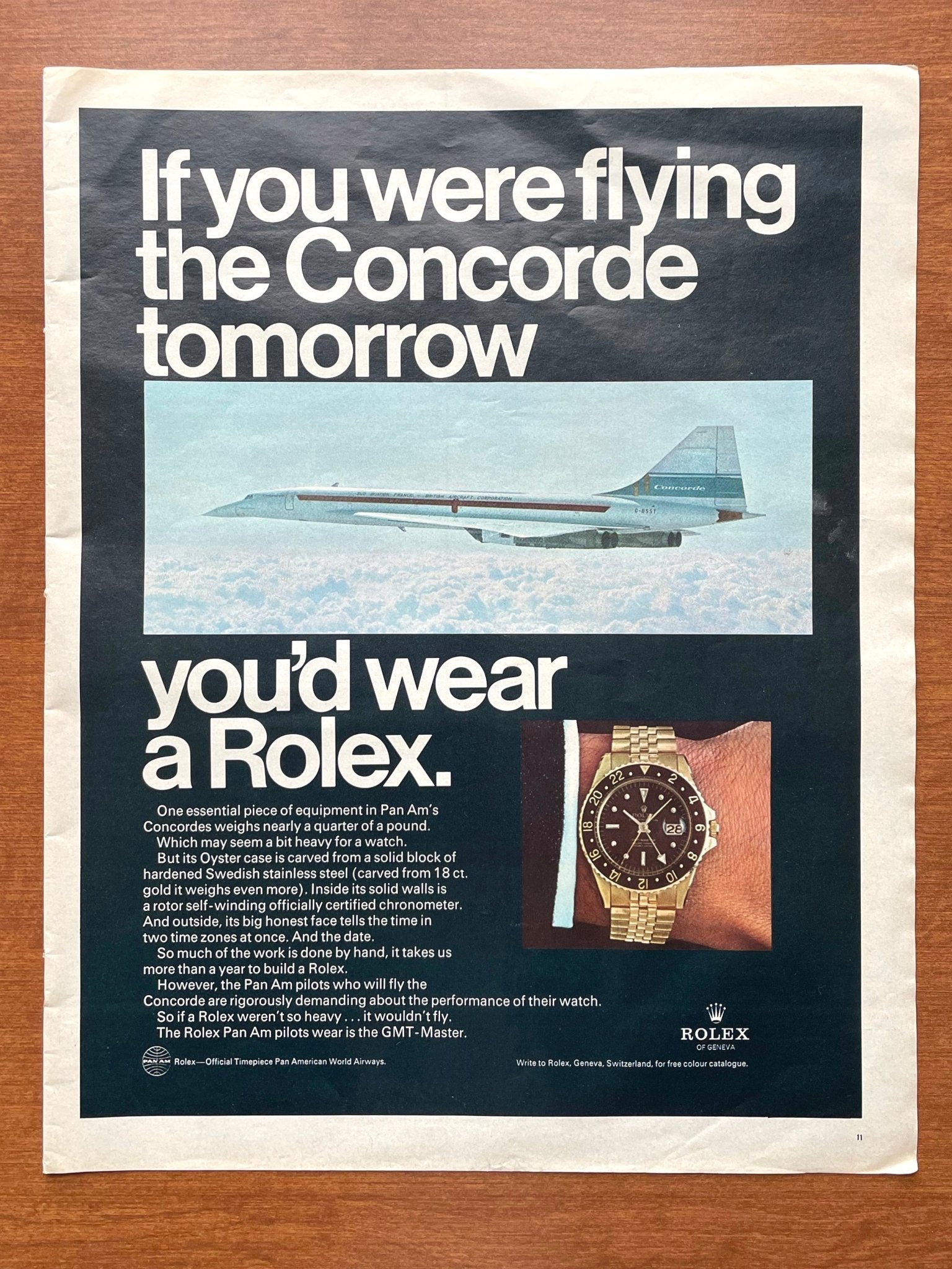 1969 Rolex GMT Master Ref. 1675 "If you were flying the Concorde..." Advertisement