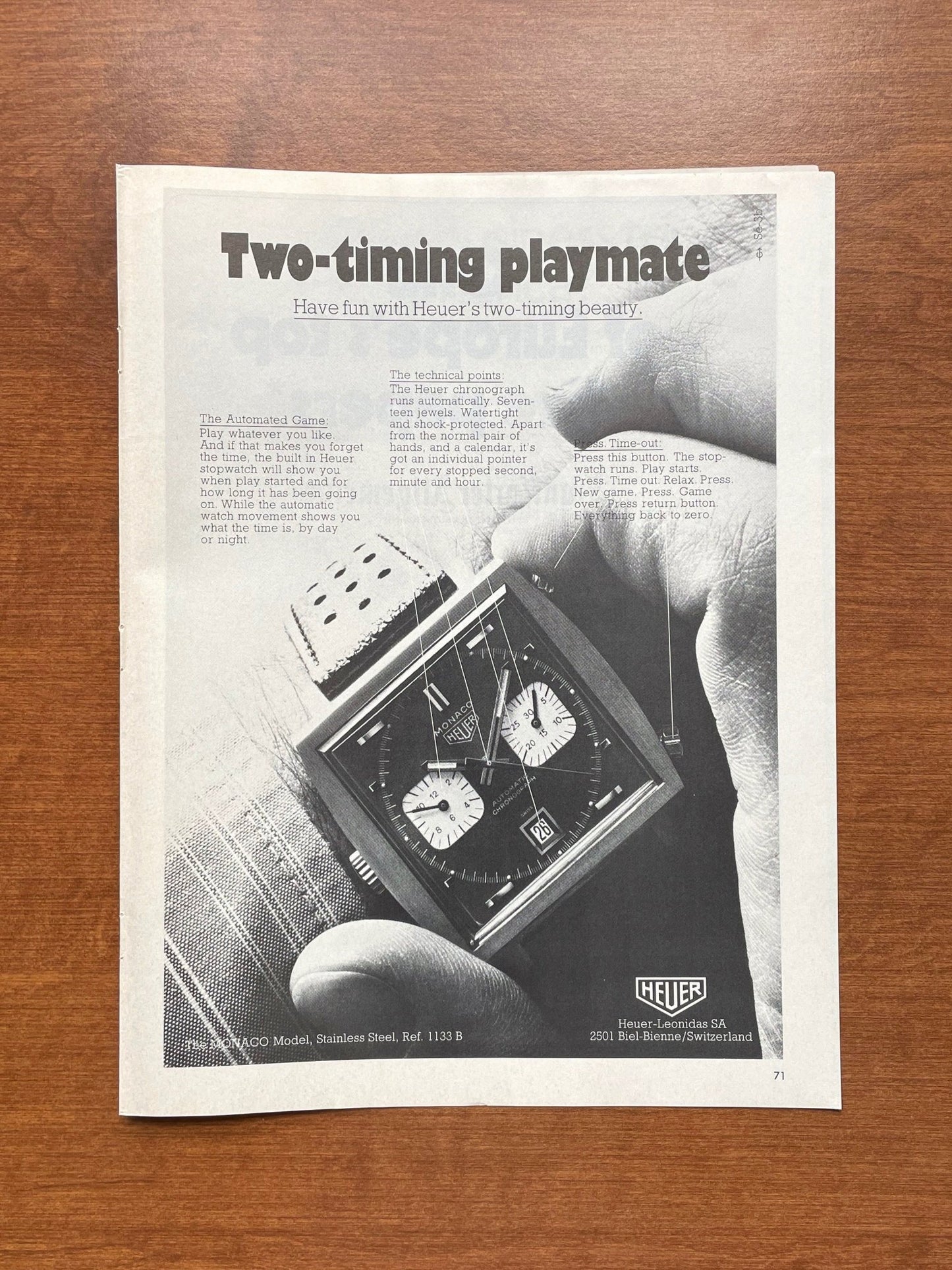 1970 Heuer Monaco "Two-timing playmate" Advertisement