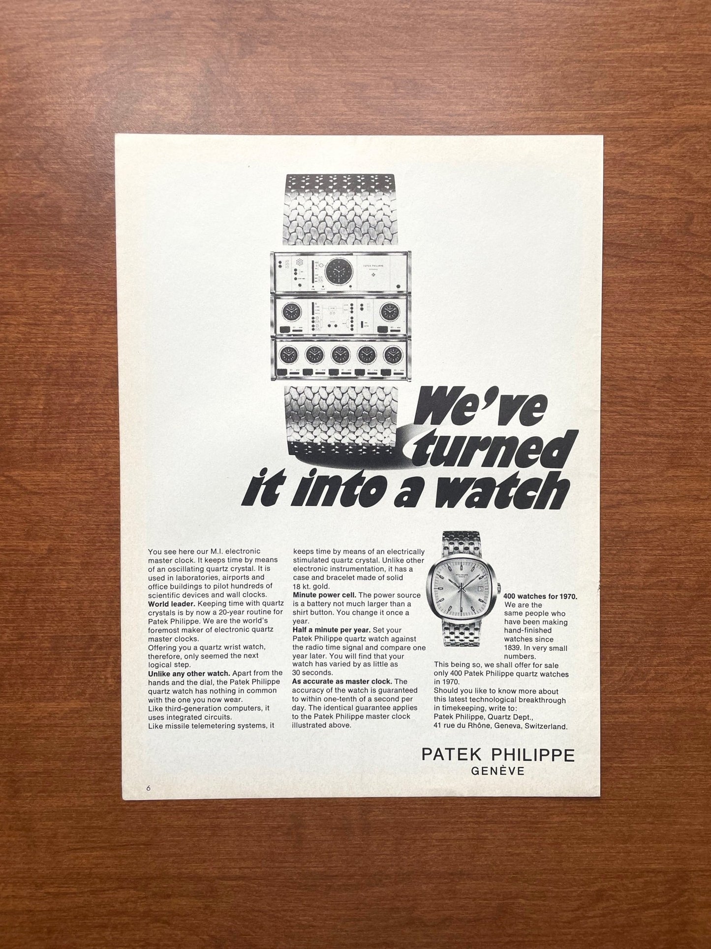 1970 Patek Philippe "We've turned it into a watch" Advertisement