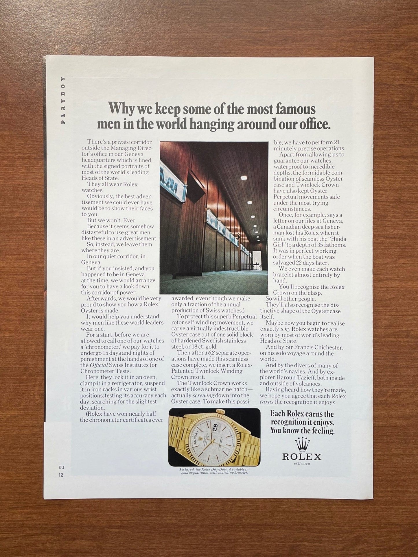 1970 Rolex Day Date Ref. 1803 "most famous men in... our office." Advertisement