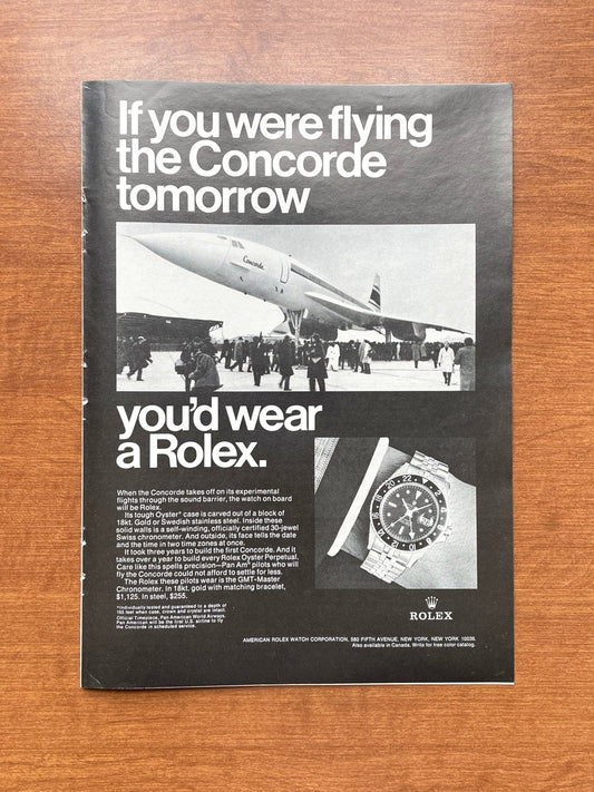 1970 Rolex GMT Master Ref. 1675 "If you were flying the Concorde..." Advertisement