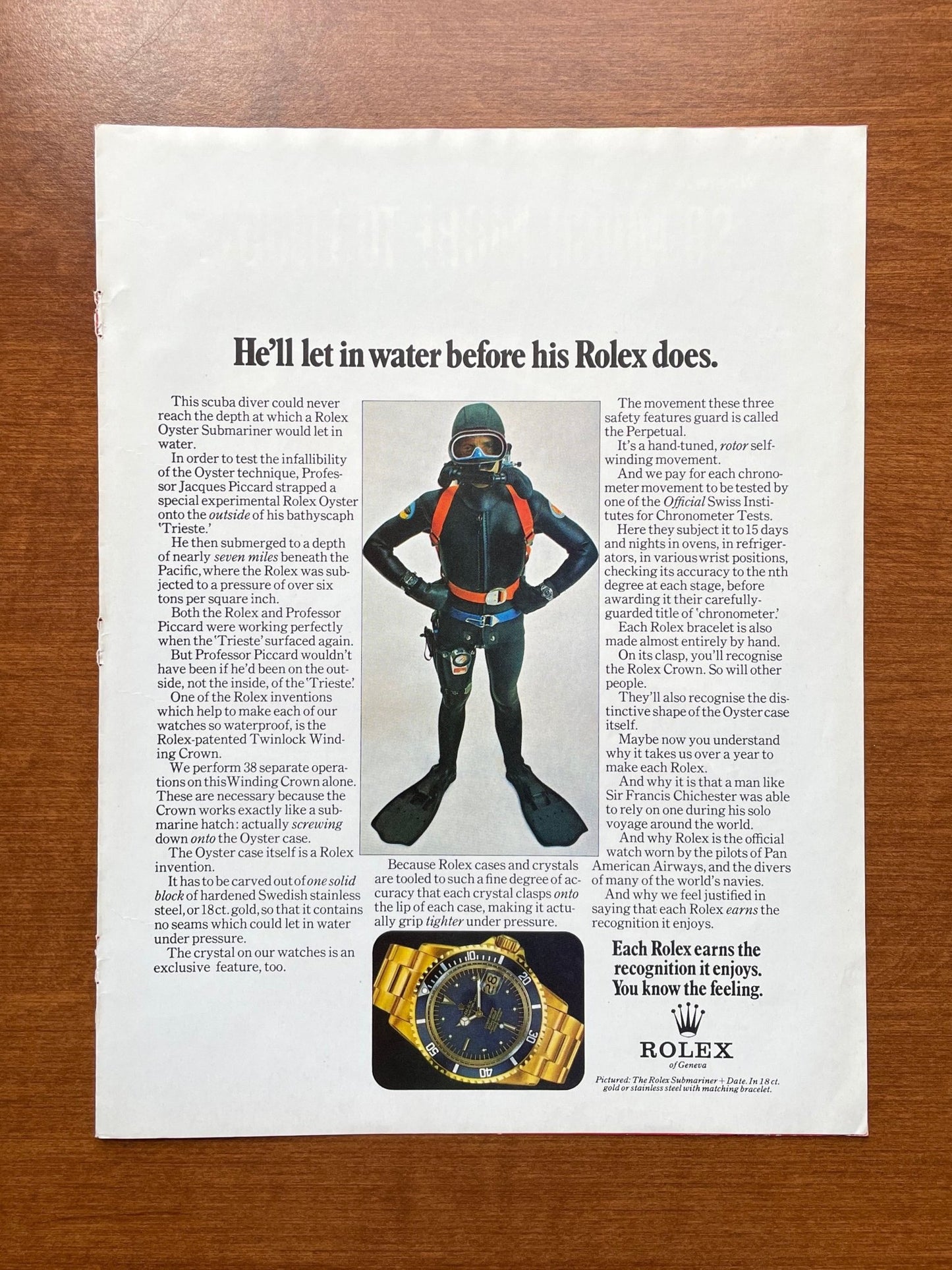 1970 Rolex Submariner Ref. 1680 "He'll let in water..." Advertisement