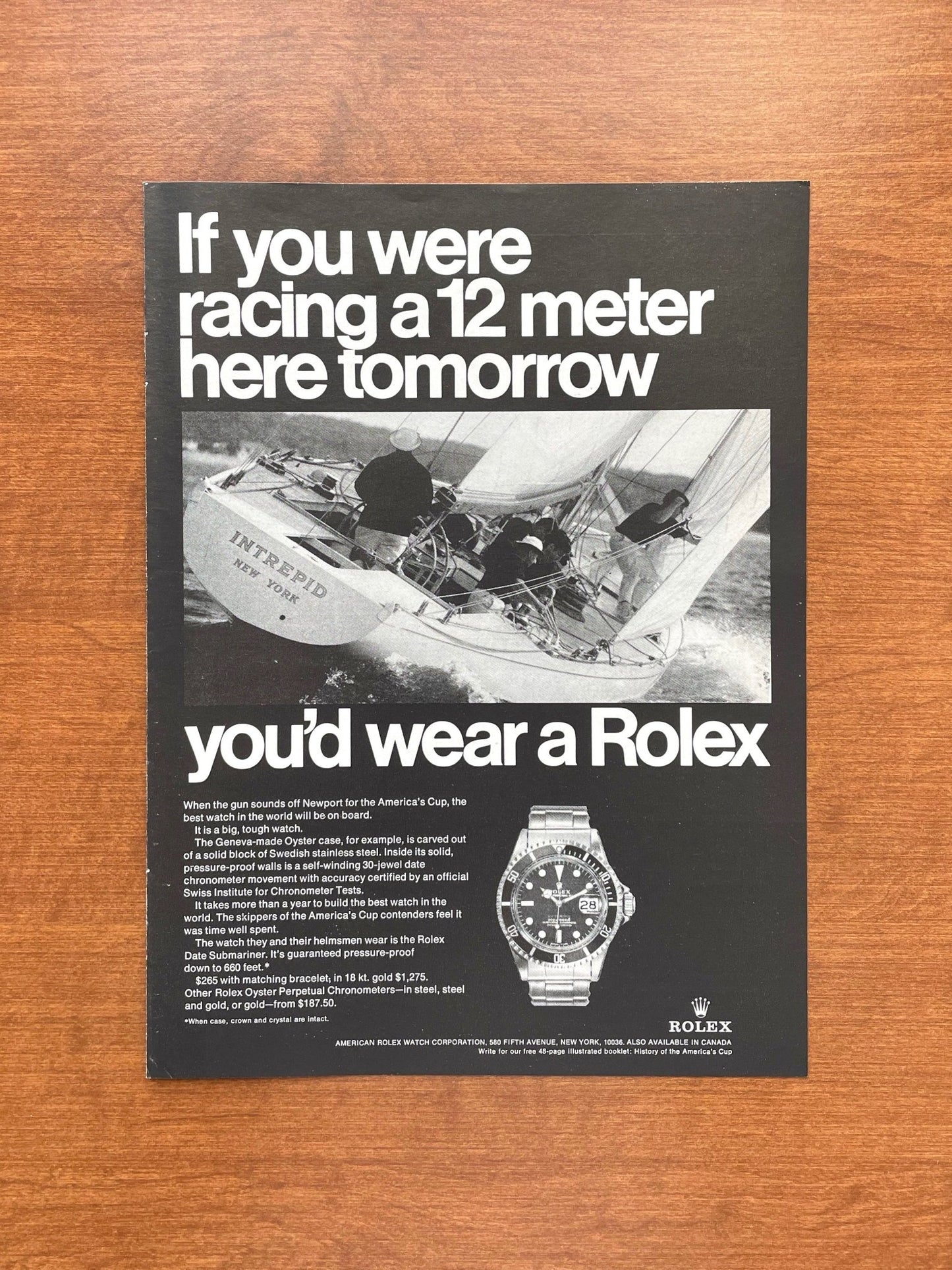 1970 Rolex Submariner Ref. 1680 "racing a 12 meter..." Advertisement
