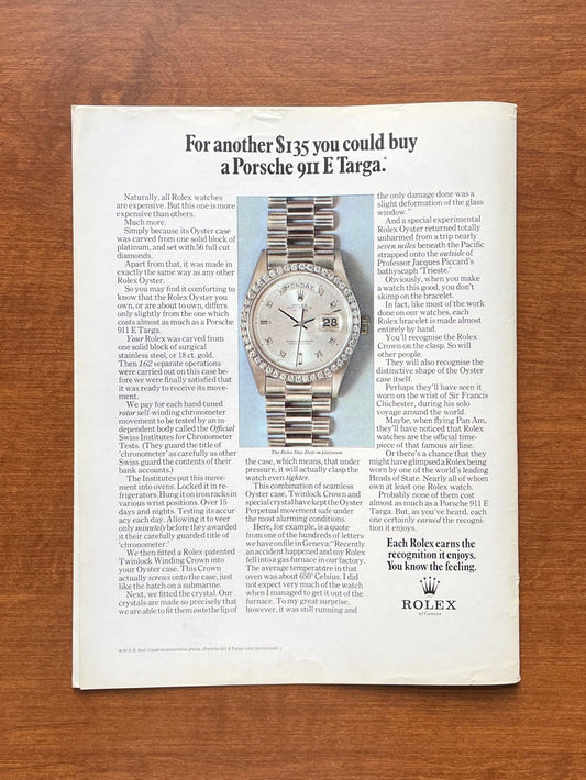1971 Rolex Platinum Day Date "you could buy a Porsche..." Advertisement
