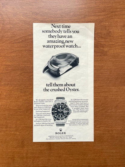 1971 Rolex Submariner Ref. 1680 "crushed Oyster." Advertisement