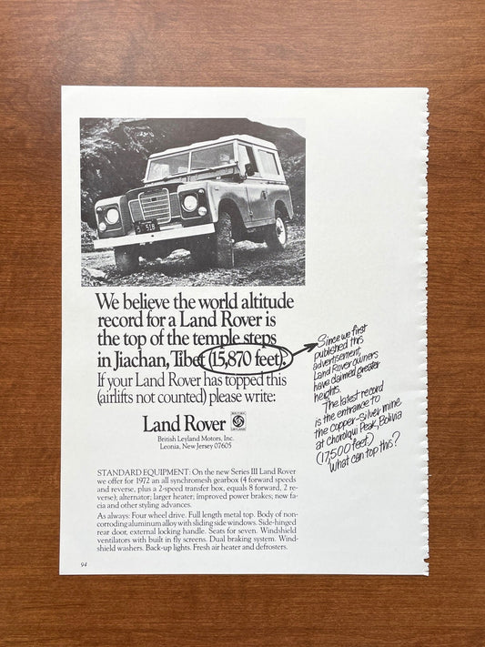 1972 Land Rover Series III "world altitude record..." Advertisement