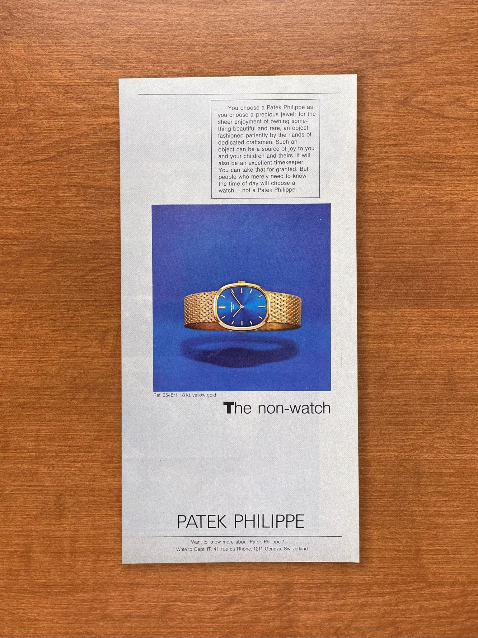 1972 Patek Philippe Ellipse "The non-watch" Advertisement