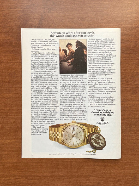 1972 Rolex Datejust Ref. 1601 in 18ct. gold "get you arrested." Advertisement