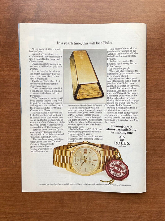 1972 Rolex Day Date Ref. 1803 "In a year's time, this will be a Rolex." Advertisement