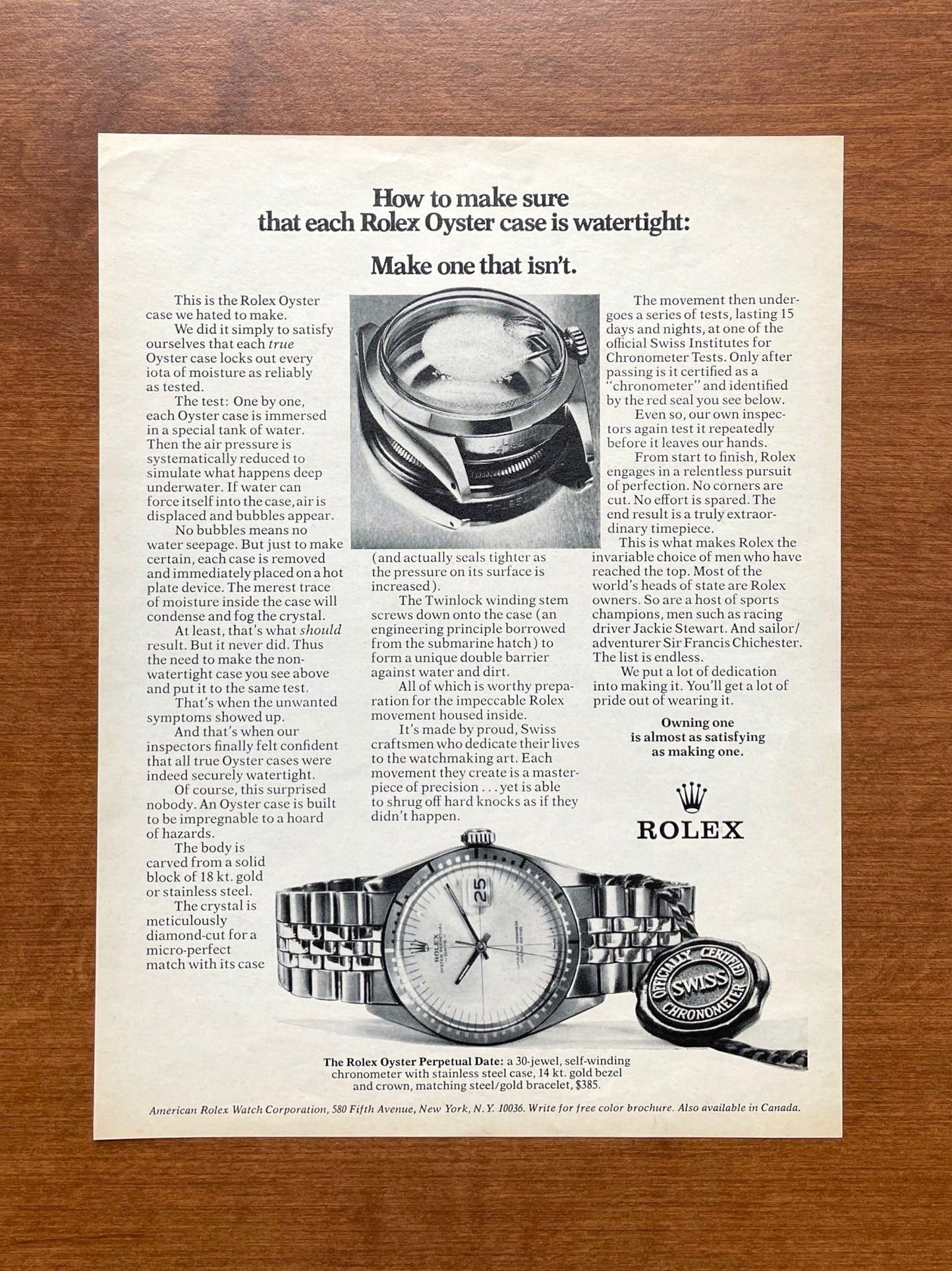 1972 Rolex Oyster Perpetual Date "Make one that isn't." Advertisement