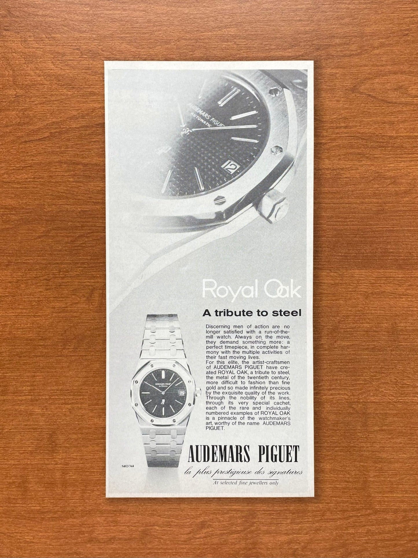 1974 Audemars Piguet Royal Oak Ref. 5402 "Tribute to Steel" Advertisement