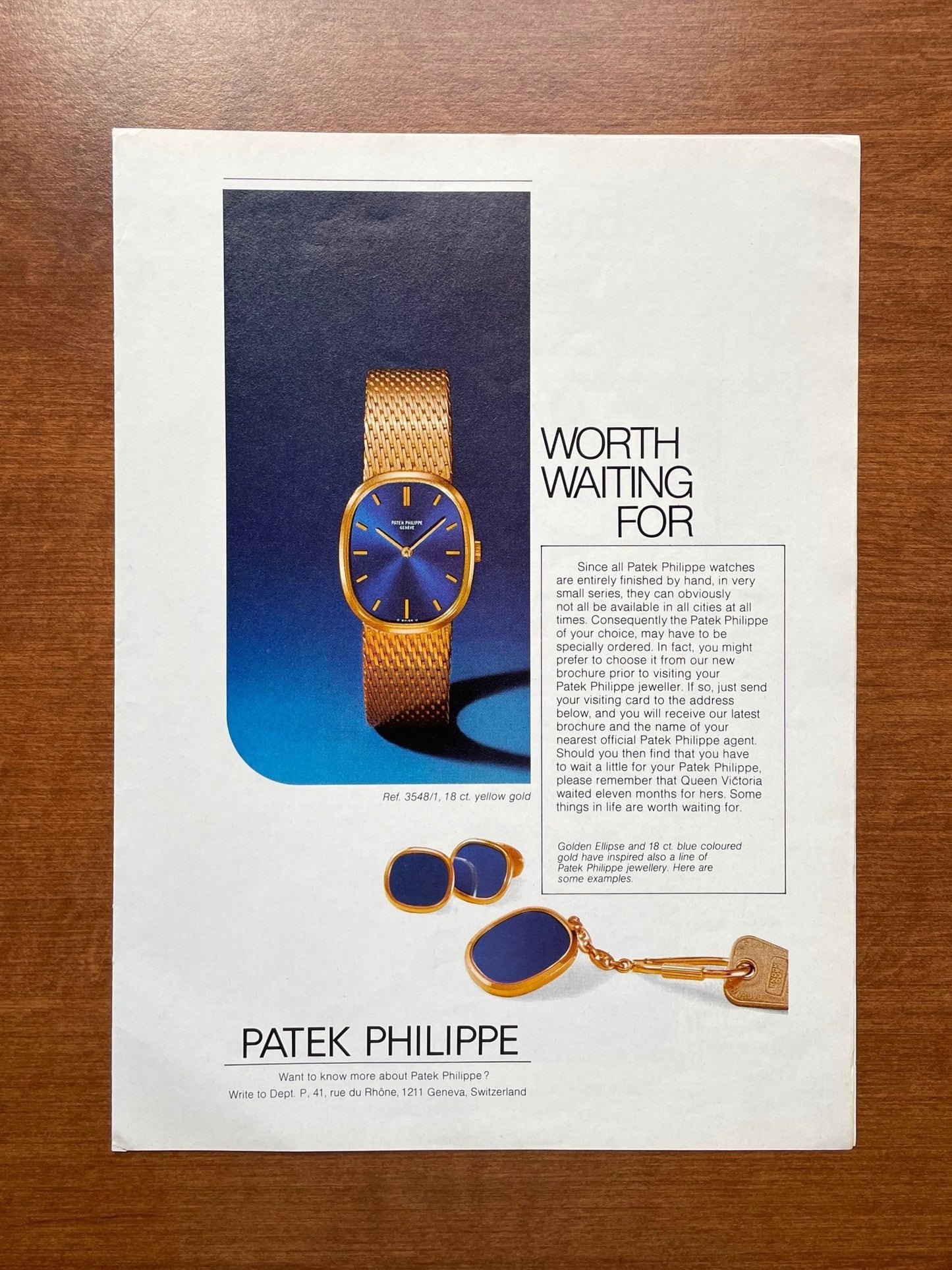 1974 Patek Philippe Ellipse "Worth Waiting For" Advertisement